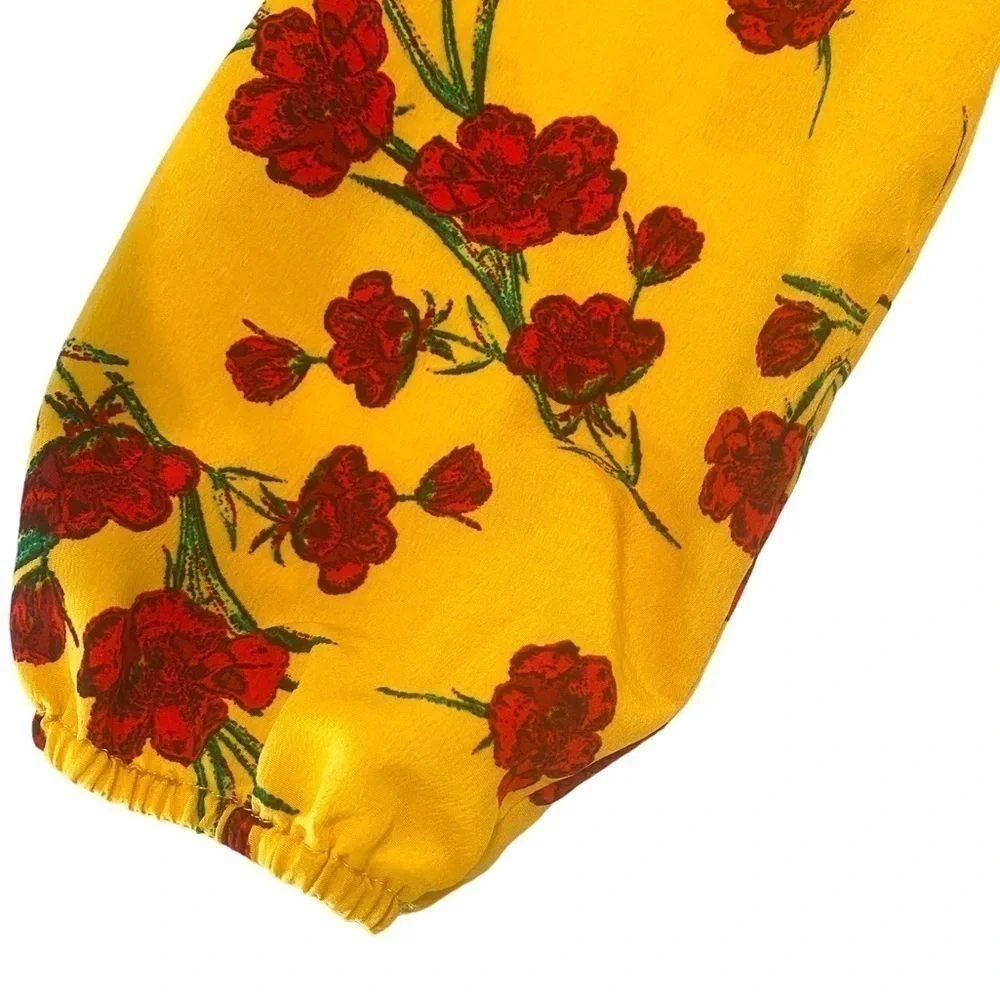 Topshop Yellow Button and Tie-front Floral Print Blouse - Size 2 - Picture 5 of 6
